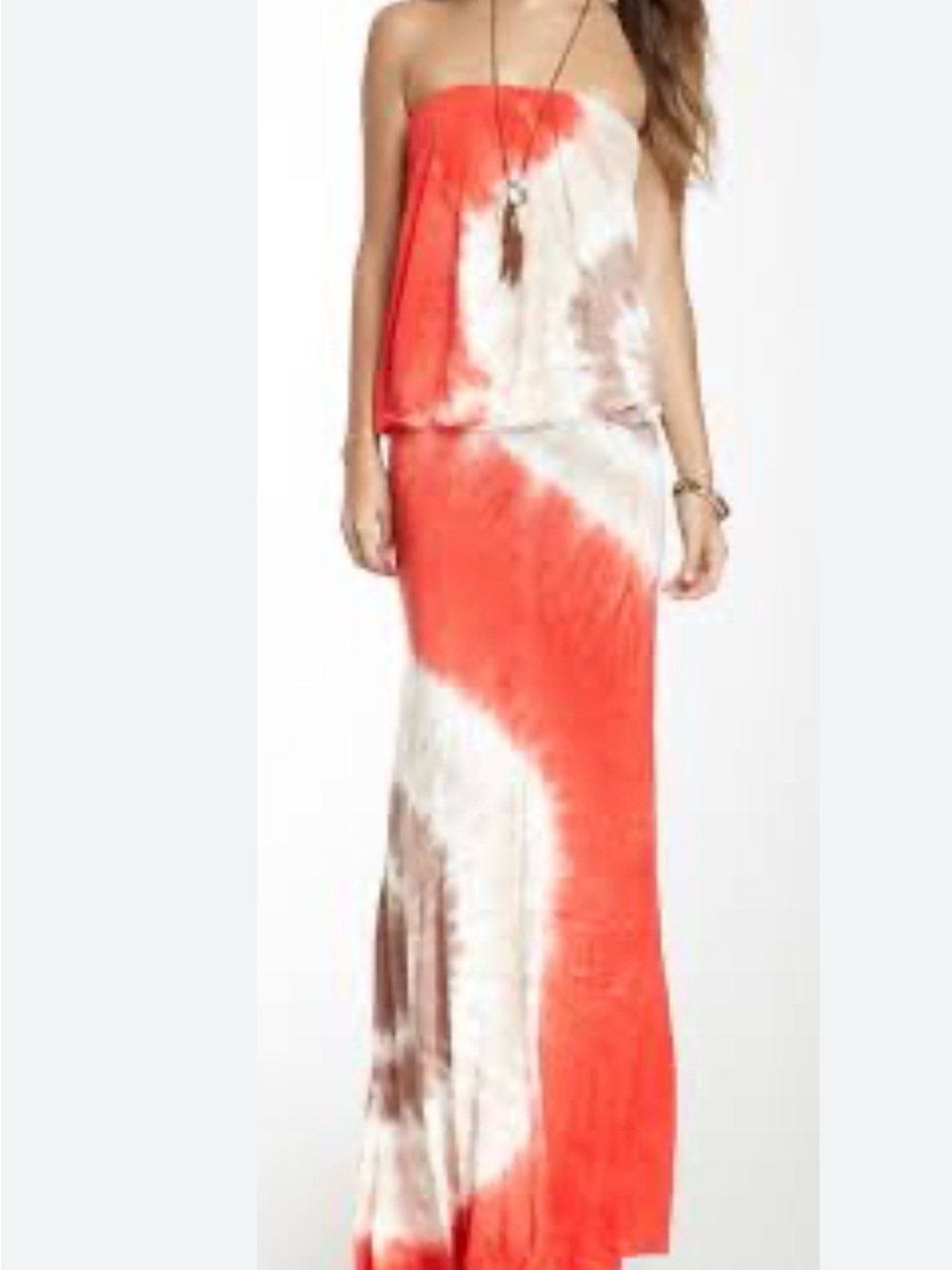 Young Fabulous &Broke Coral Tie-Dye Strapless Maxi dress